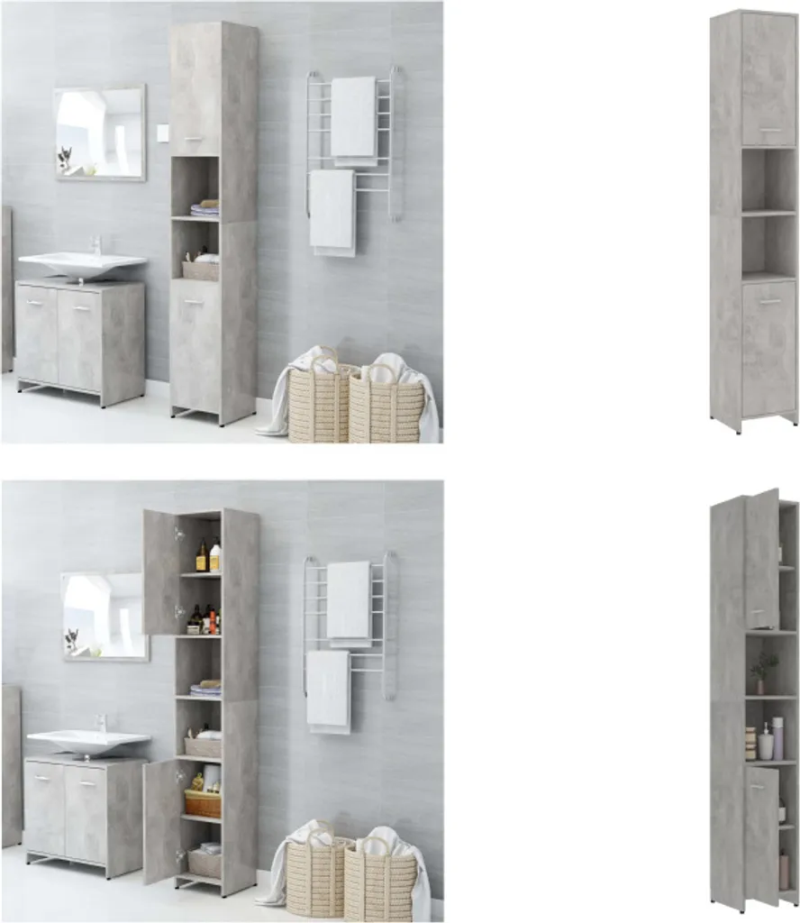 vidaXL Armadio Bagno Grigio Cemento 30x30x183,5 cm | Mobile Colonna Alto