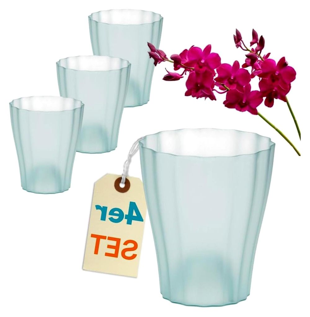 4er Set Orchideentopf Transparent Orchideen Übertopf Pflanztöpfe Übertöpfe für Orchideen aus Kunststoff Innen Durchsichtig Elegant 13 cm Glas