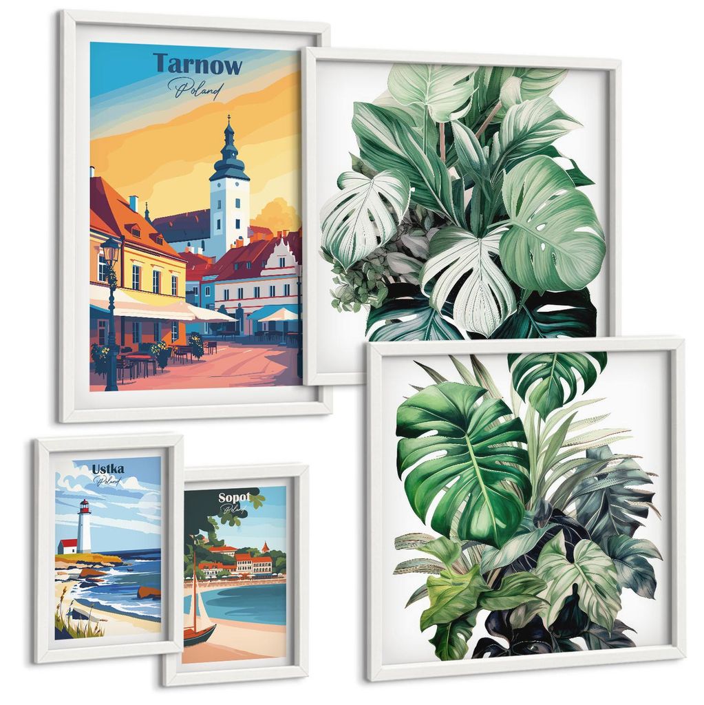 Bilder Set 5-teilig im weißen Rahmen – Wandbilder 5 Stück – gerahmte Poster für Wohnzimmer, Schlafzimmer und Flur – 50x50 cm - 40x60 cm ...
