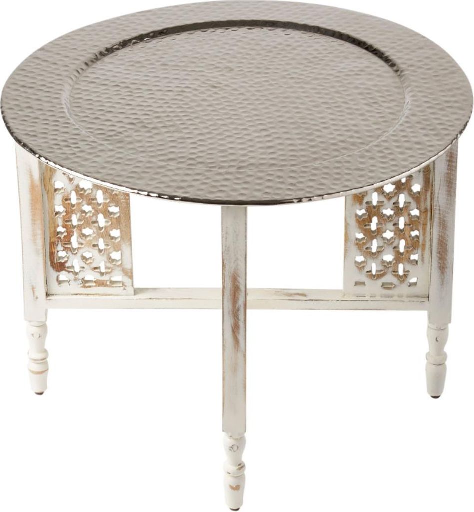 Marokkanischer Runder Tisch Couchtisch Hania ø 60cm rund | Orientalischer Wohnzimmertisch mit klappbaren Vintage Gestell aus Holz in Weiss | Das T...