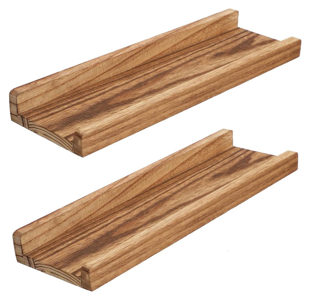 Hängende Wandregale zur Dekoration, breites Wandregal, Holzregal für Bad, Schlafzimmer, Küche, 2er-Set, karbonisiertes Schwarz, 43 x 13 x 4 cm