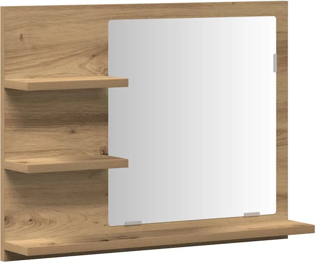 Miroir de salle de bain avec tablette de rangement bois Chêne Artisan