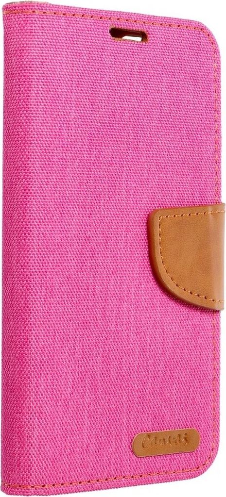 Elegante Buch-Tasche Hülle Fancy "Canvas"Book-Style Kartenfächer Wallet Schale kompatibel mit iPhone 13 Pro Rosa