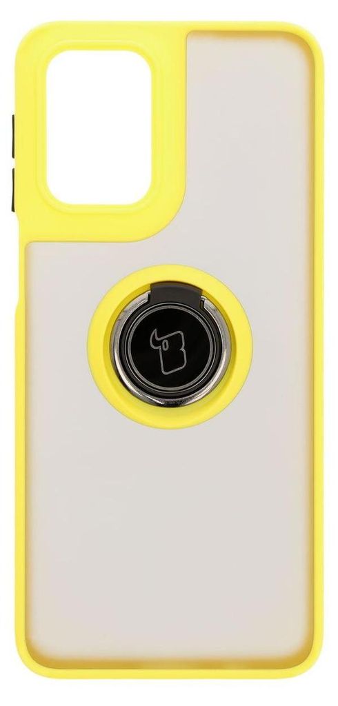 A clear product shot of a phone case with a ring holder.