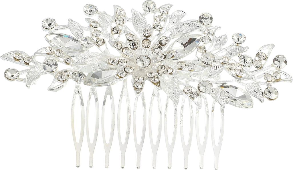 Strass Haarkamm für Brauthochzeit für Frauen Silber Ton 3.94"x2.36"