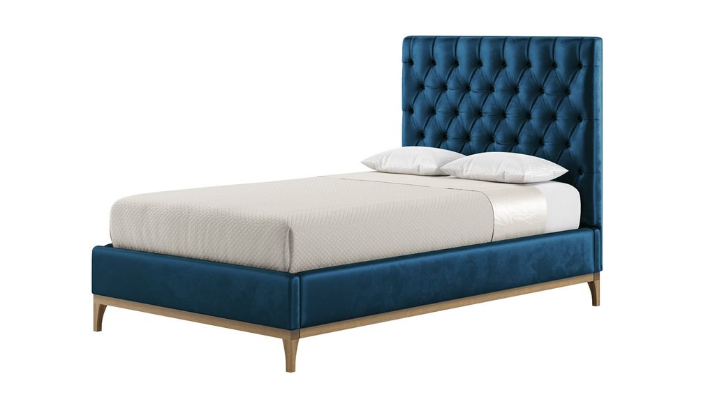 Schlaffabrik Polsterbett MARLON mit gestepptem Kopfteil (Velluto 11 & Wax Black)