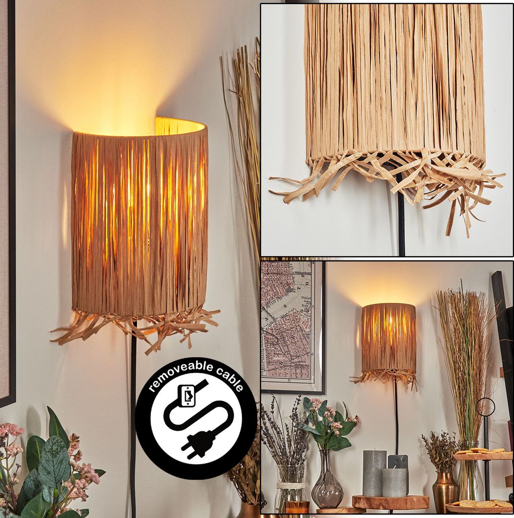 Castelvetrano Wandlampe aus Metall/Bast in Schwarz/Natur