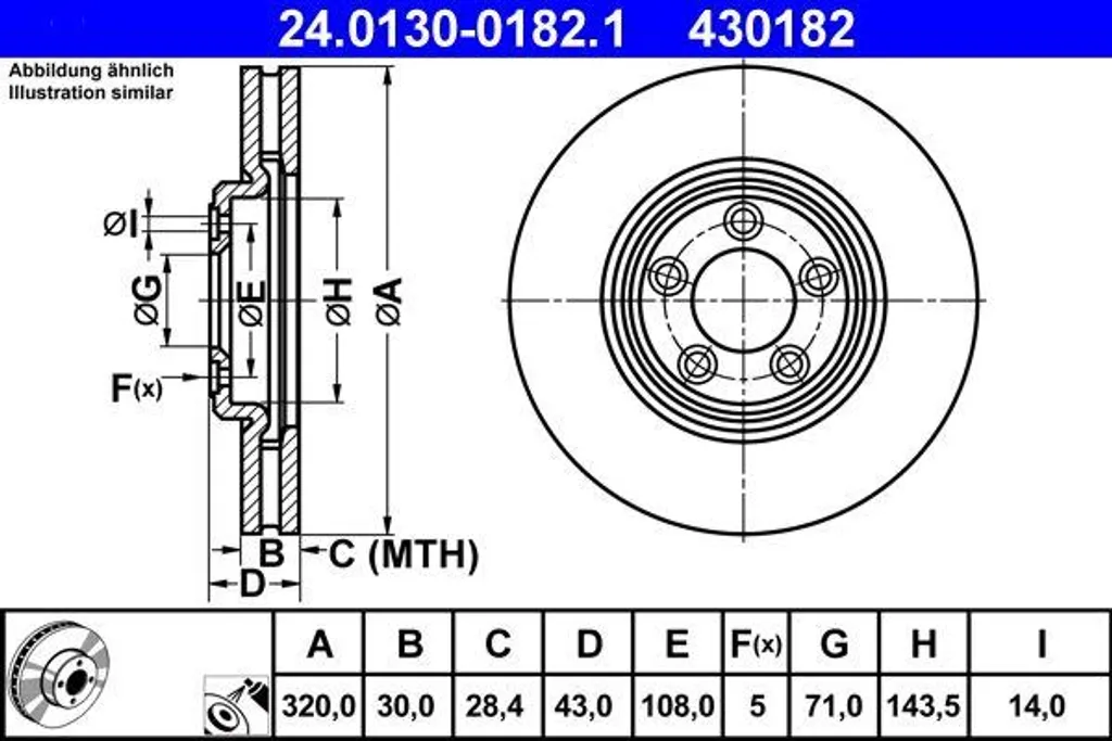 Disque de frein carbone à usure régulière ATE 24.0130-0182.1 Jaguar