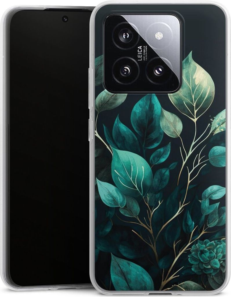 DeinDesign Handyhülle für Xiaomi 14 Silikon Hülle Case Smartphone Schutzhülle Blätter schwarz Eukalyptus