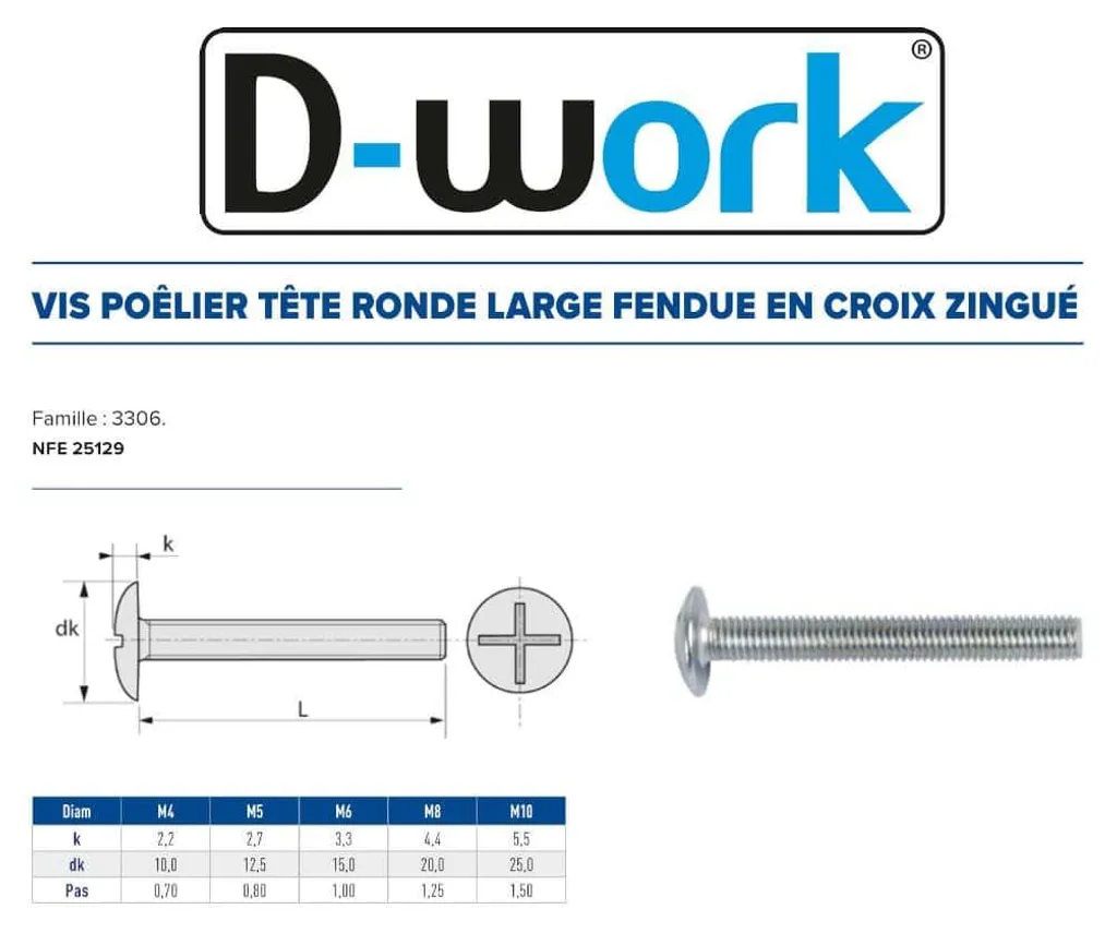Boulon Poêlier 8x30 mm Anti-Corrosion NFE 25129 pour Fixations Solides