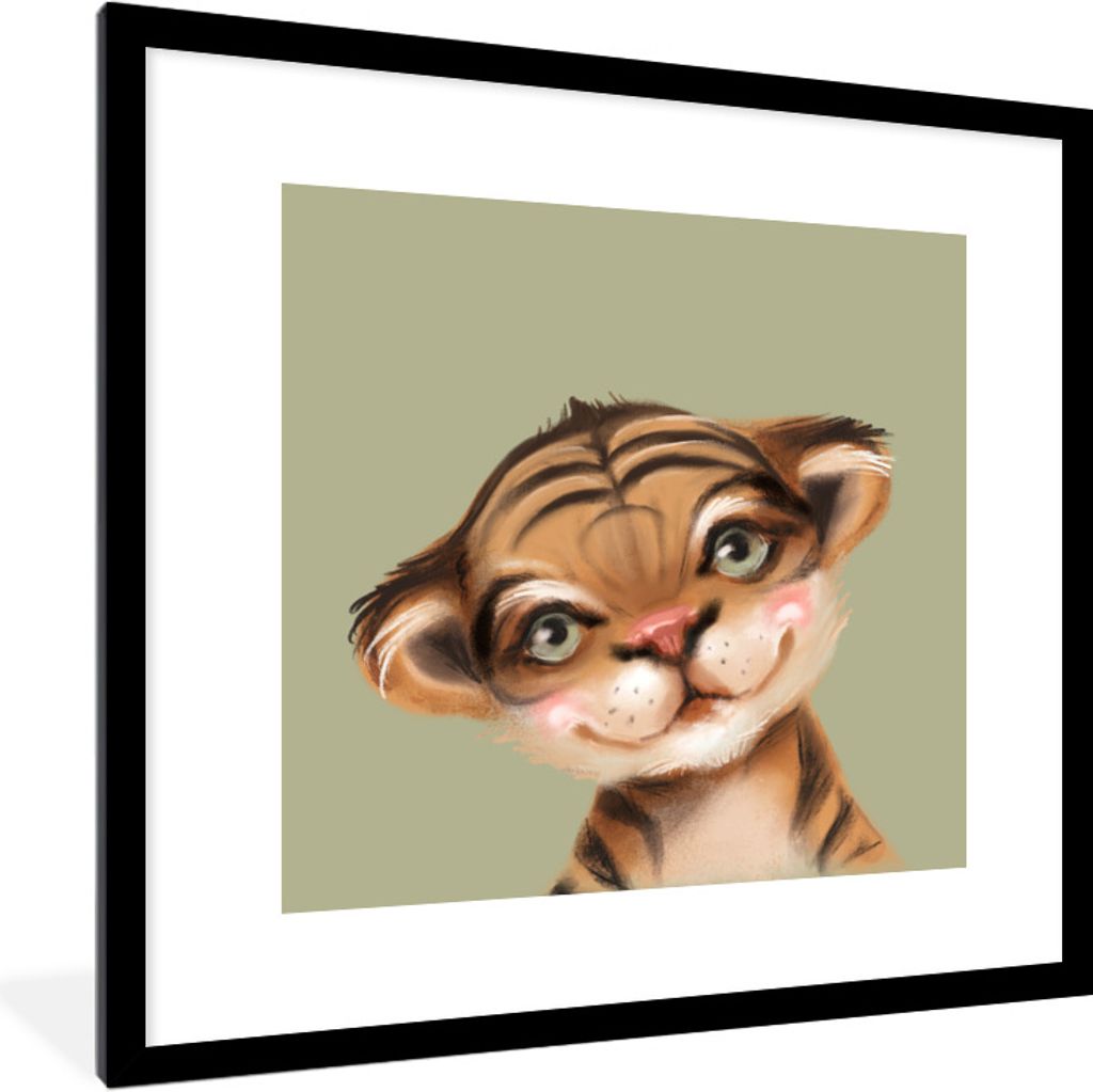 MuchoWow Gerahmtes Poster Tiger - Grün - Dschungel 40x40 cm - Poster mit Schwarzem Bilderrahmen Wandposter Rahmen Foto Bilder - Poster - Plakat ...