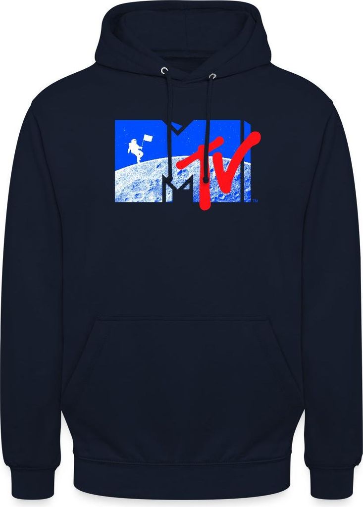 Spreadshirt MTV Logo Cooles Mond-Design Mit Astronaut Uni Hoodie, 3XL, Navy
