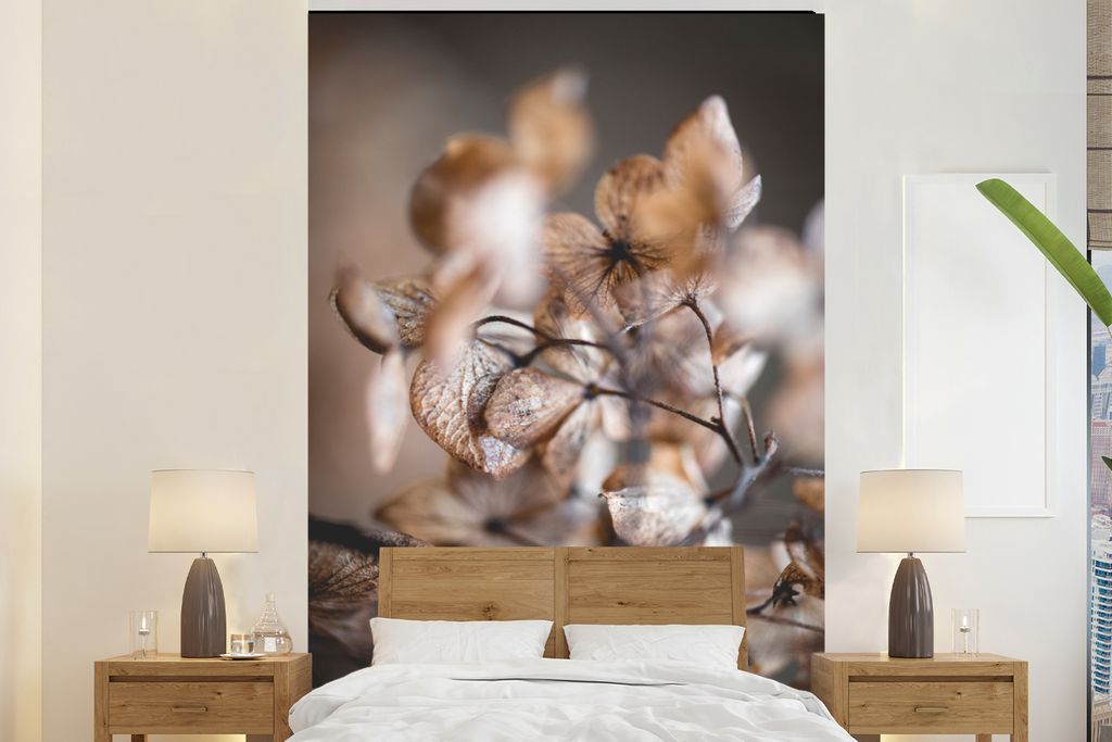 MuchoWow Fototapete für Wohnzimmer oder Schlafzimmer Wandtapete Vinyl Motivtapete Makro - Hortensie - Stilleben - 160x240 cm - Vinyltapete