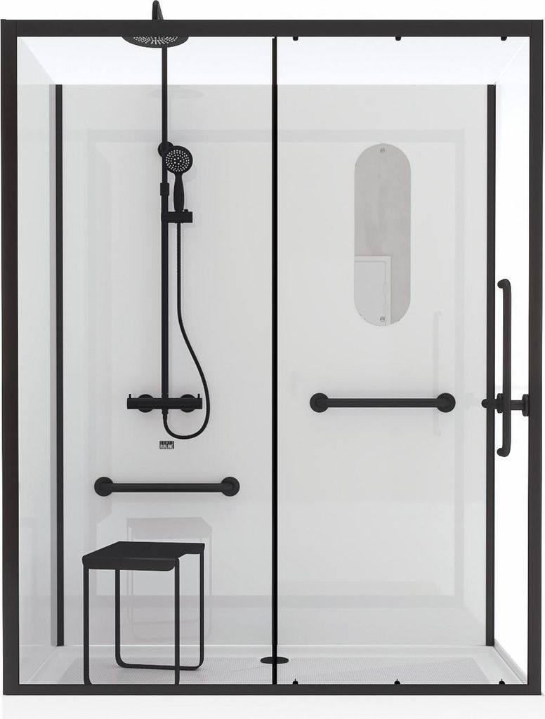 Cabine de douche noire sécurisée et accessible à tous Image du produit 