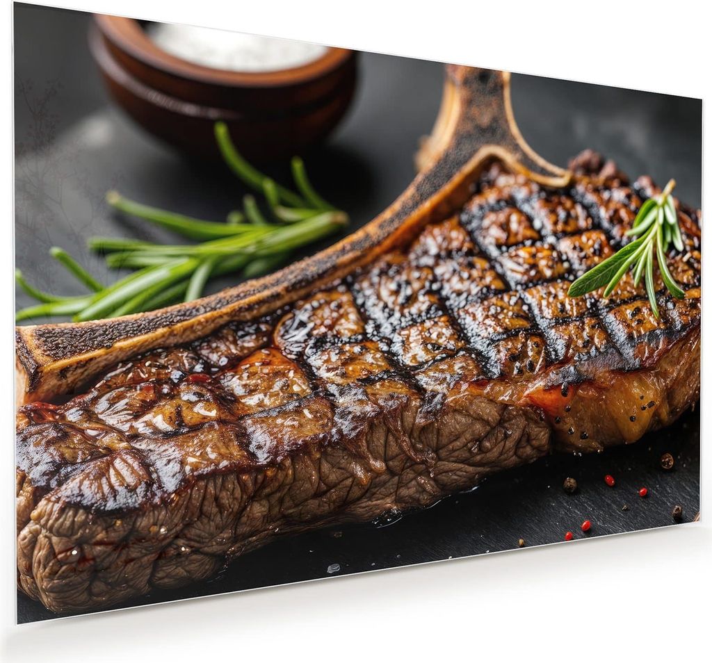 Glasbild 45x30cm in XXL für Wohnzimmer, Schlafzimmer Motiv Gegrilltes Steak