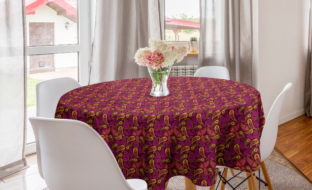 ABAKUHAUS Brown Paisley Runde Tischdecke, Damast-Folk Antique, Kreis Tischdecke Abdeckung für Esszimmer Küche Dekoration, 150 cm, Dunkle Magenta ...