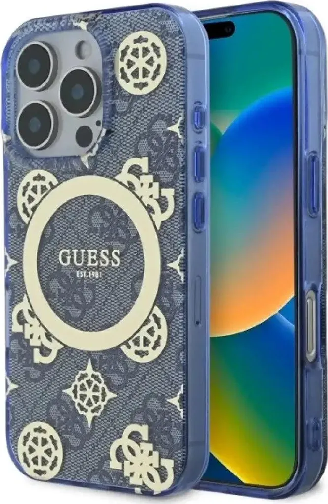 Cover Guess iPhone 16 Pro Max Blu Rigida - Peonia MagSafe Originale
