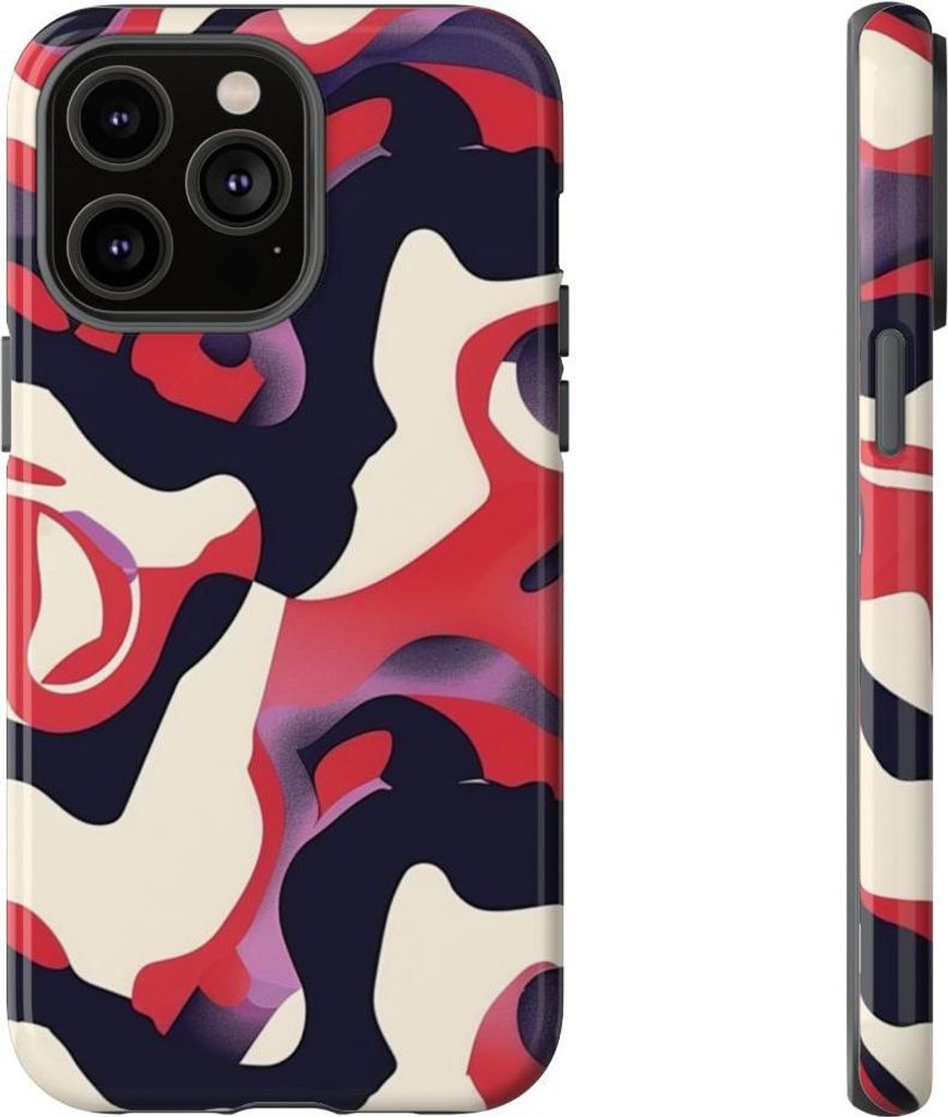 Abstraktes Muster in Rot, Schwarz und Creme – Hülle Kompatibel mit iPhone 14 Pro Max
