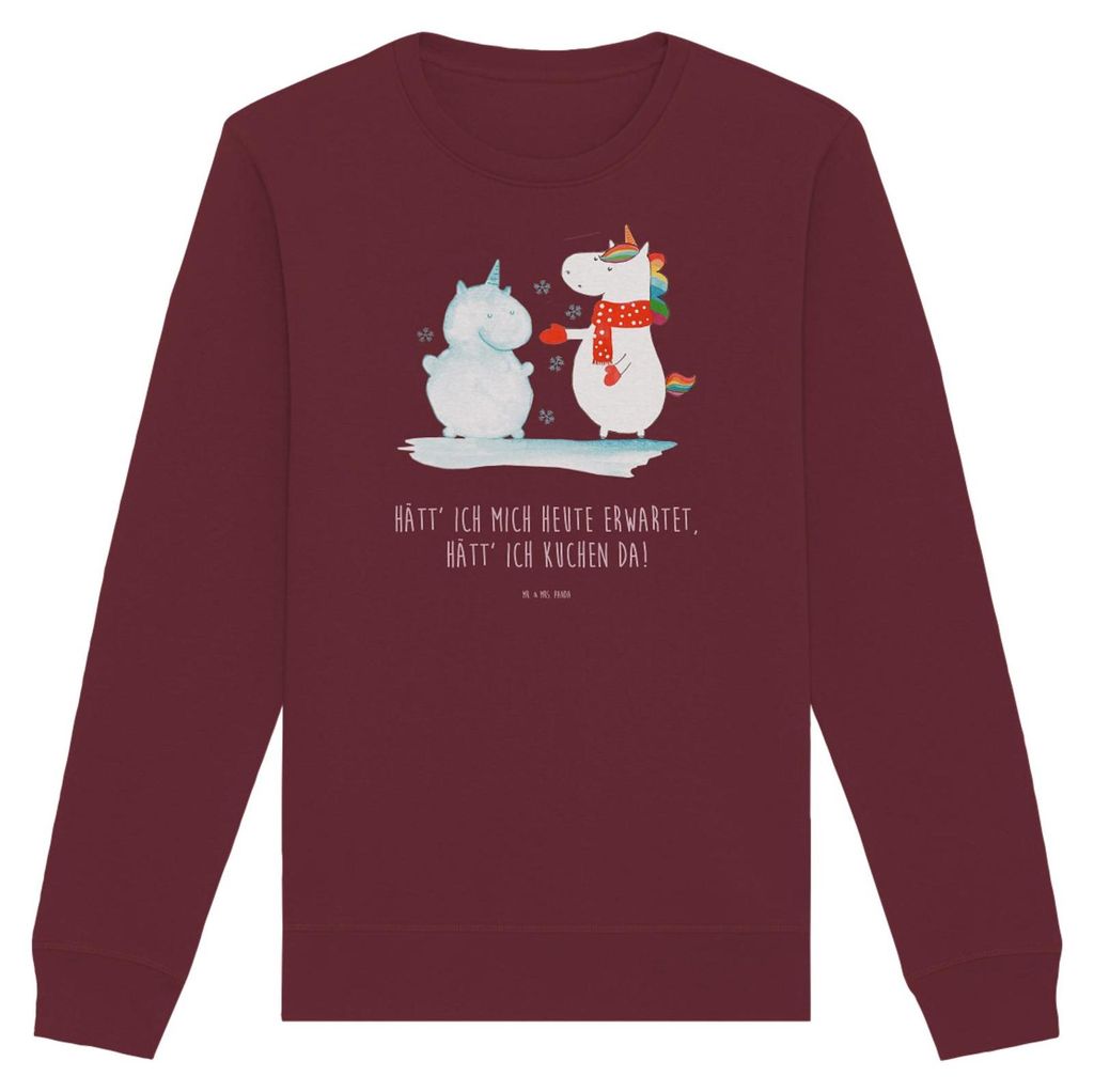 Mr. & Mrs. Panda Baumwoll Pullover Einhorn Schneemann Größe M - Burgundy - Geschenk, Weihnachten, Winter, Unicorn, kalt, Kuchen, Pulli, Schnee, S...