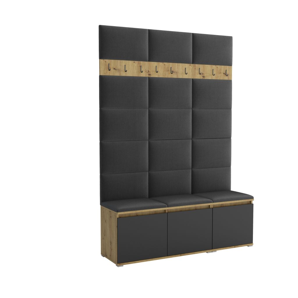 Garderobe LUTON 3 ARTISAN BLACK 16 - Farbe:Schwarz, moderne Garderobe 40x150x213cm, funktionelle Lösung für den Flur, Garderobe, Möbel für den ...