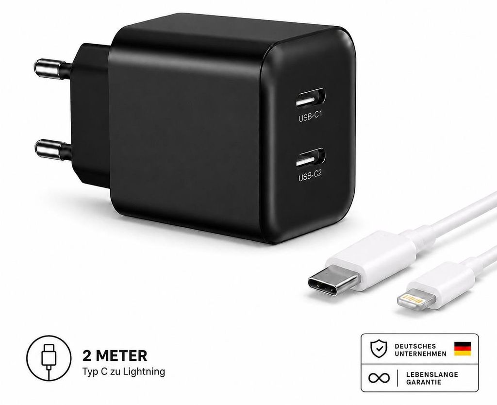 35W USB-C Schnellladegerät mit 2 USB-C Anschlüssen – Produktbild 