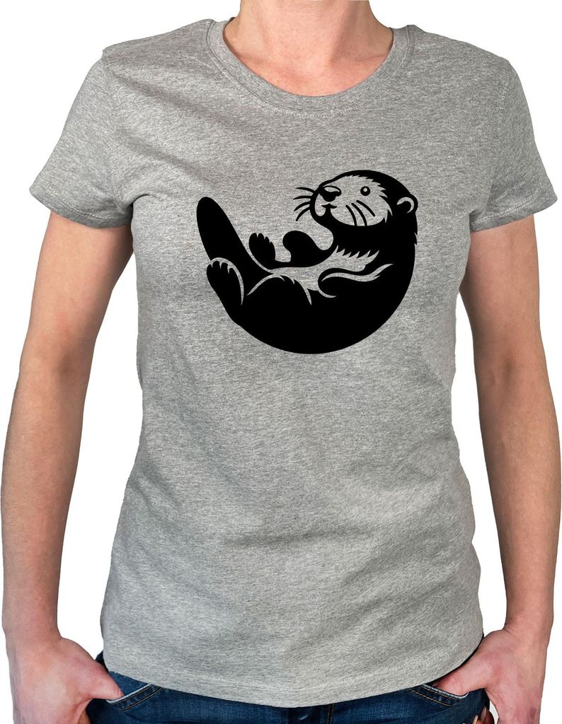 Huuraa Damen T-Shirt Otter Silhouette L Sport Grey Bio Baumwolle Fairtrade Damenshirt Geschenkidee