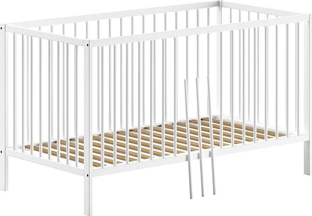 FURNLUX Baby Cot Dino Weiss 70x140cm / Hauptfarbe: Weiß / Abmessungen: 76 x 144 x 85 cm