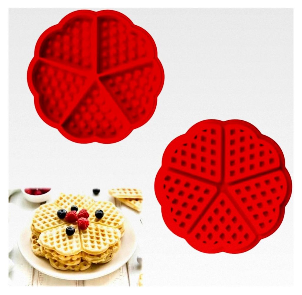 Silikon Waffelform Herzform 2er Set, Flexible Antihaft Backform mit 5 Mulden, Hitzebeständig von -60 bis 240°C, Spülmaschinenfest, Für Waffeln,...