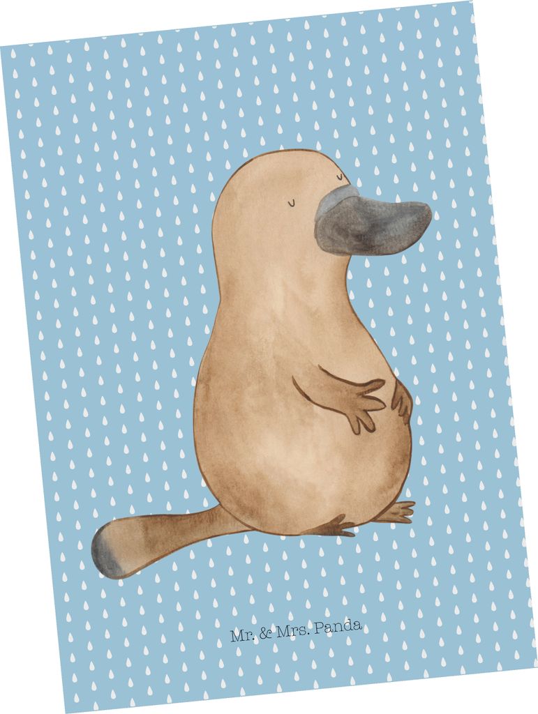 Mr. & Mrs. Panda Grußkarte Schnabeltier Mut - Blau Pastell - Geschenk, Lebensweisheit, Kunstkarten, Postkarten, Fotokarte, Meer, Postkarte, Weltre...