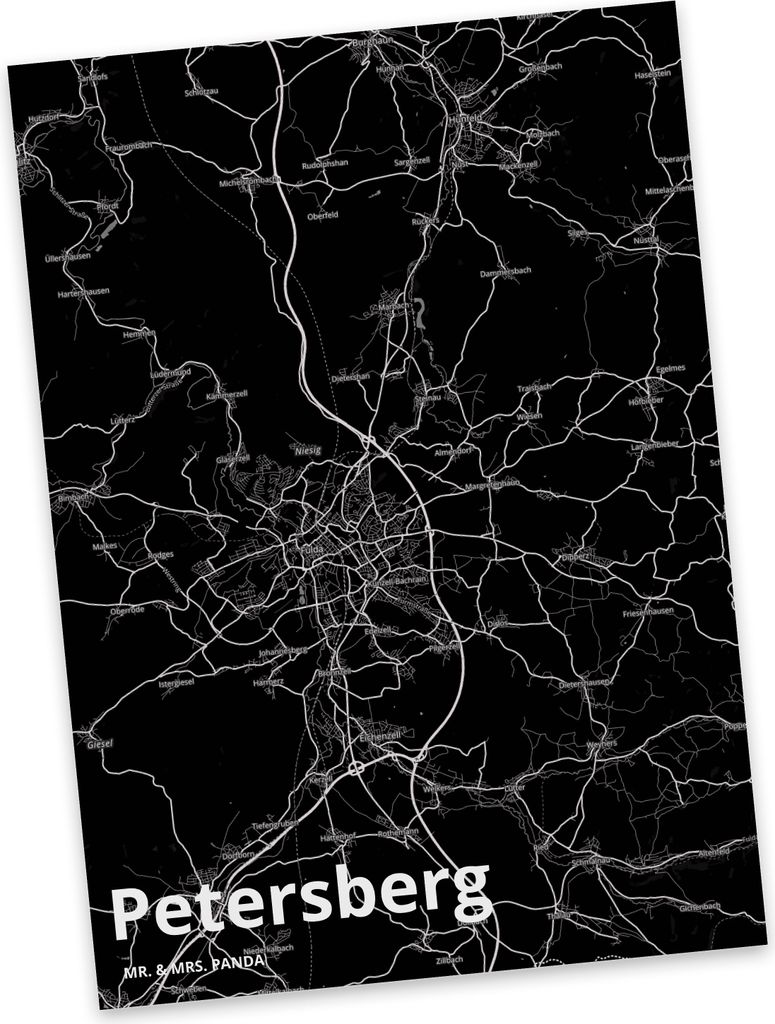 Mr. & Mrs. Panda Postkarte Petersberg - Geschenk, Grußkarte, Fotokarte, Stadt Dorf Karte Landkarte Map Stadtplan, Postkarten, kunstkarte, Ansichts...