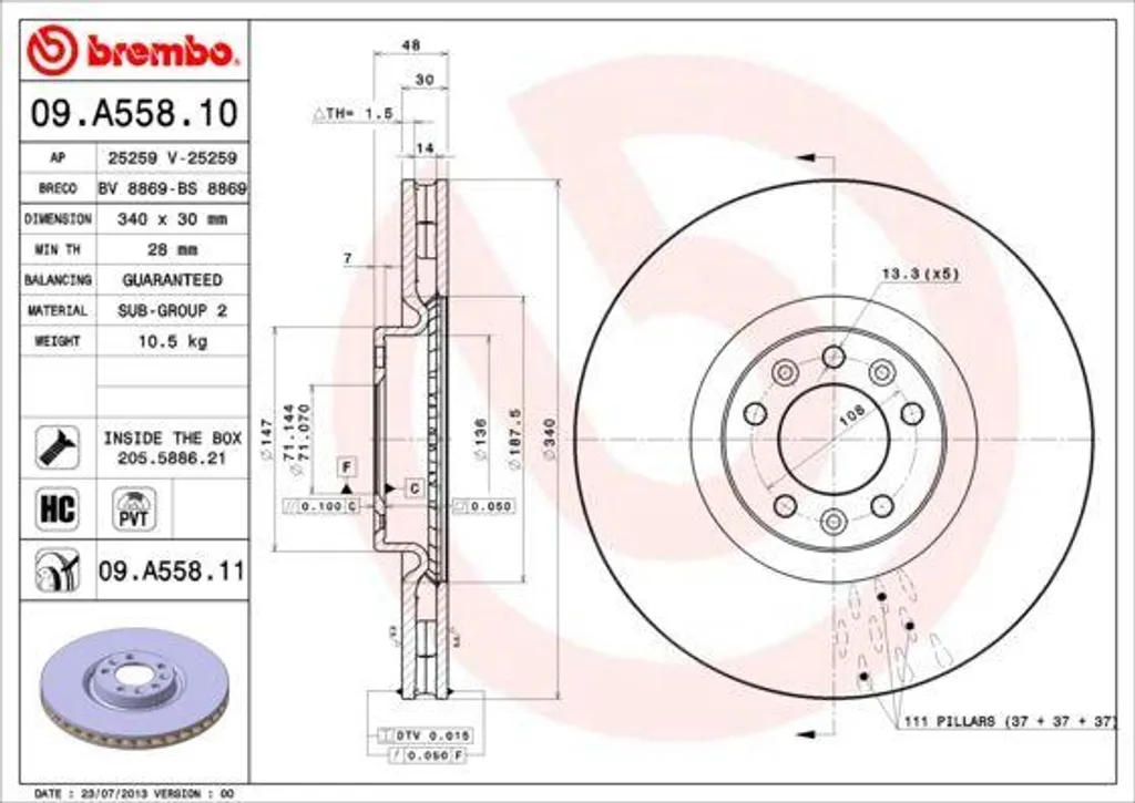 Disque de frein pour Peugeot 407 et 508 - Remplacement OE 424988
