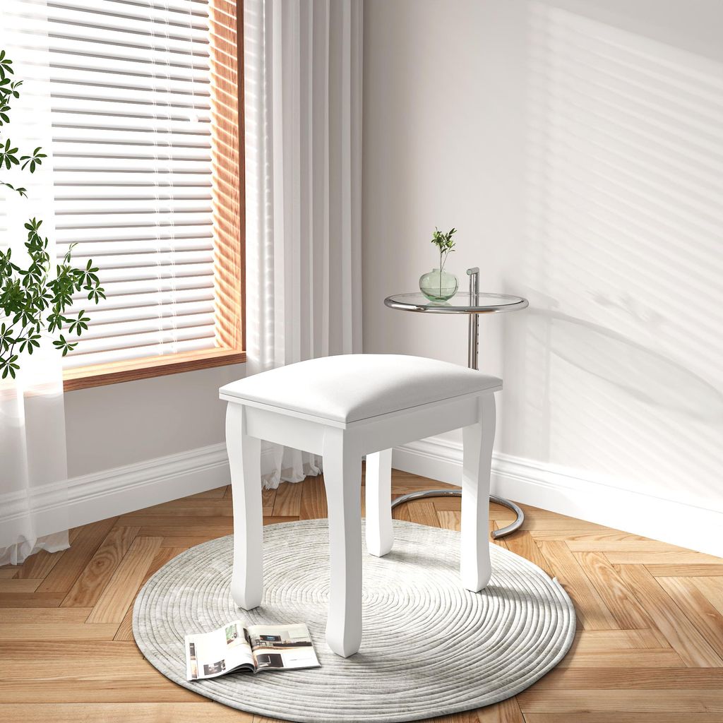 Fortuna Lai Square Vanity Stool Chair, hoch elastische Make-up-Bank aus Baumwolle, moderner gepolsterter Klavierhocker für Make-up-Raum, Badezimme...