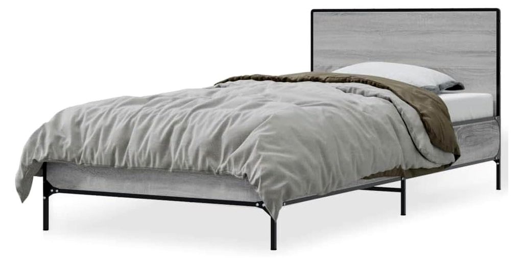 Bettgestell Grau Sonoma 75x190 cm aus Holzwerkstoff und Metall