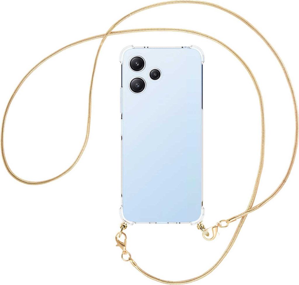 Handykette Backcover-Schutzhülle mit Band (Metall goldfarben) für Xiaomi Poco M6 Pro 5G, Redmi 12 5G, Note 12R - goldfarbene Snake-Kette