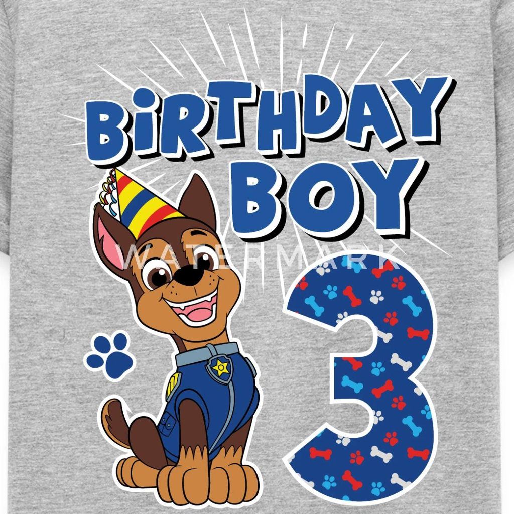 Spreadshirt Paw Patrol Chase 3 Jahre Alt 3. Geburtstag Kinder T-Shirt, 122/128 (7-8 Jahre), Grau meliert