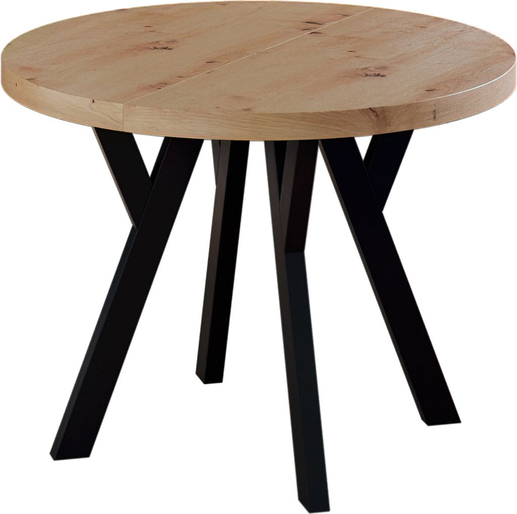Furneo | Esstisch – Rund ausziehbar Esstisch – Esszimmertisch - 100/200 cm - Artisan Eiche - Metallbeine - Modernes Design