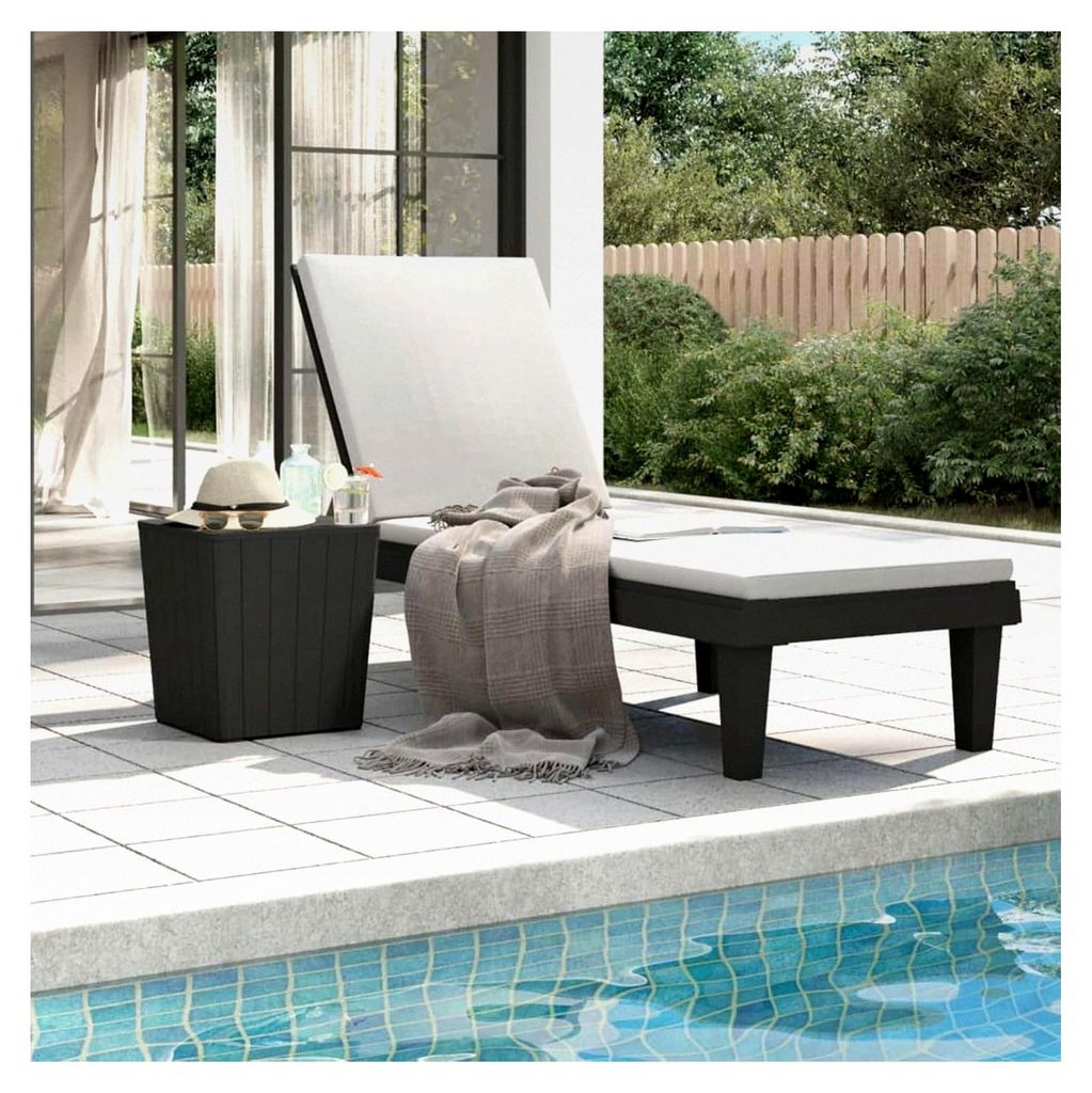 Wetterfeste Sonnenliege Schwarz 155x58x83 cm Polypropylen Balkon Liege Pool Lounge Chair