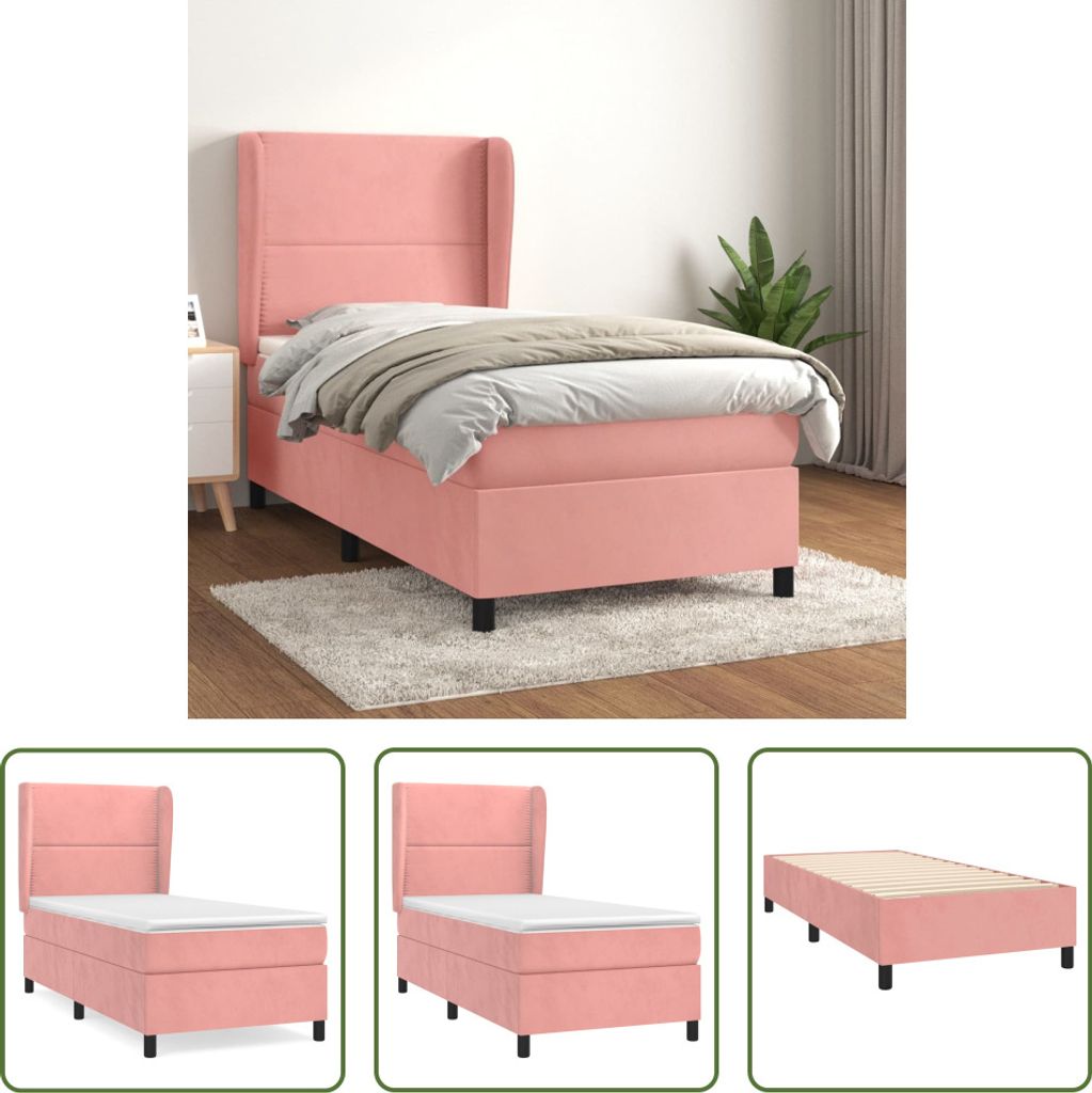 The Living Store Boxspringbett mit Matratze Rosa 90x200 cm Samt