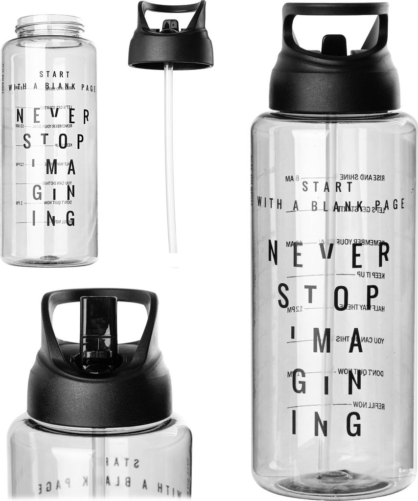 KADAX Trinkflasche 1L, Schwarz Auslaufsichere Wasserflasche mit Strohhalm & Zeitmarkierung für Fitness, Büro & Schule, Wiederverwendbare Sportfla...