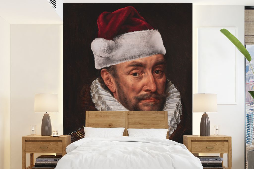 MuchoWow Fototapete für Wohnzimmer oder Schlafzimmer Wandtapete Vinyl Motivtapete Wilhelm von Oranien - Adriaen Thomasz - Weihnachtsmütze - 165...