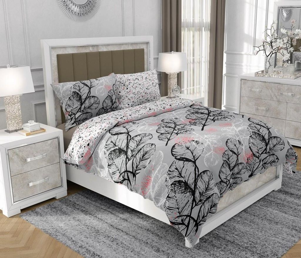 Bettwäsche 140x200 cm + 2x70x80 cm, 3-teilig, 100% Baumwolle, Satin, Reißverschluss, Grau - SOVIO | So.9054