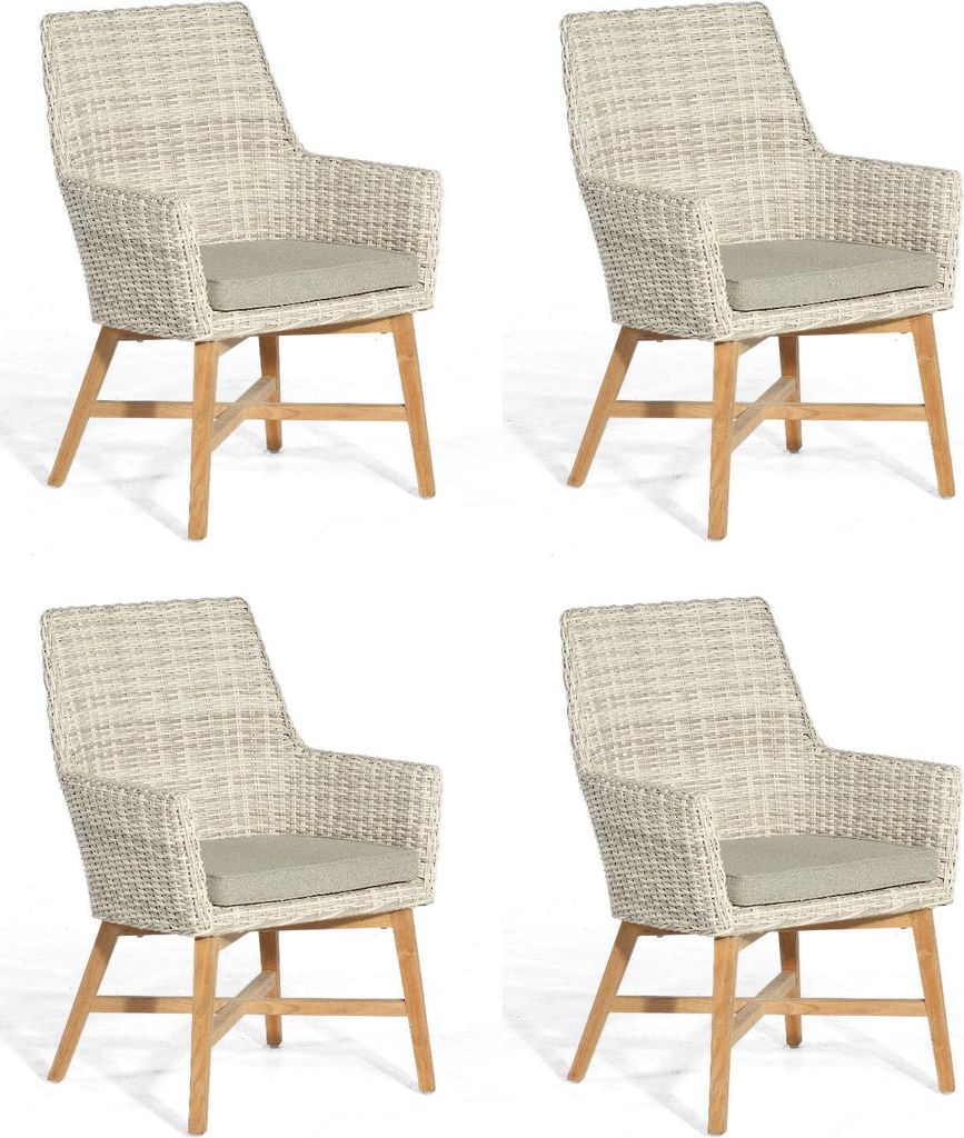 Sonnenpartner 4x Garten-Sessel Helios white-coral Gartenstuhl Teakholz/Polyrattan