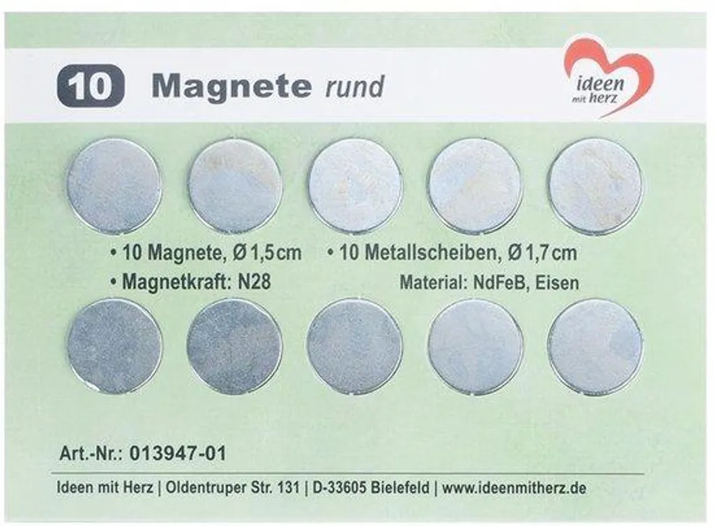 Aimants de bureau ronds 15mm en métal lot de 10 pour tableau magnétique