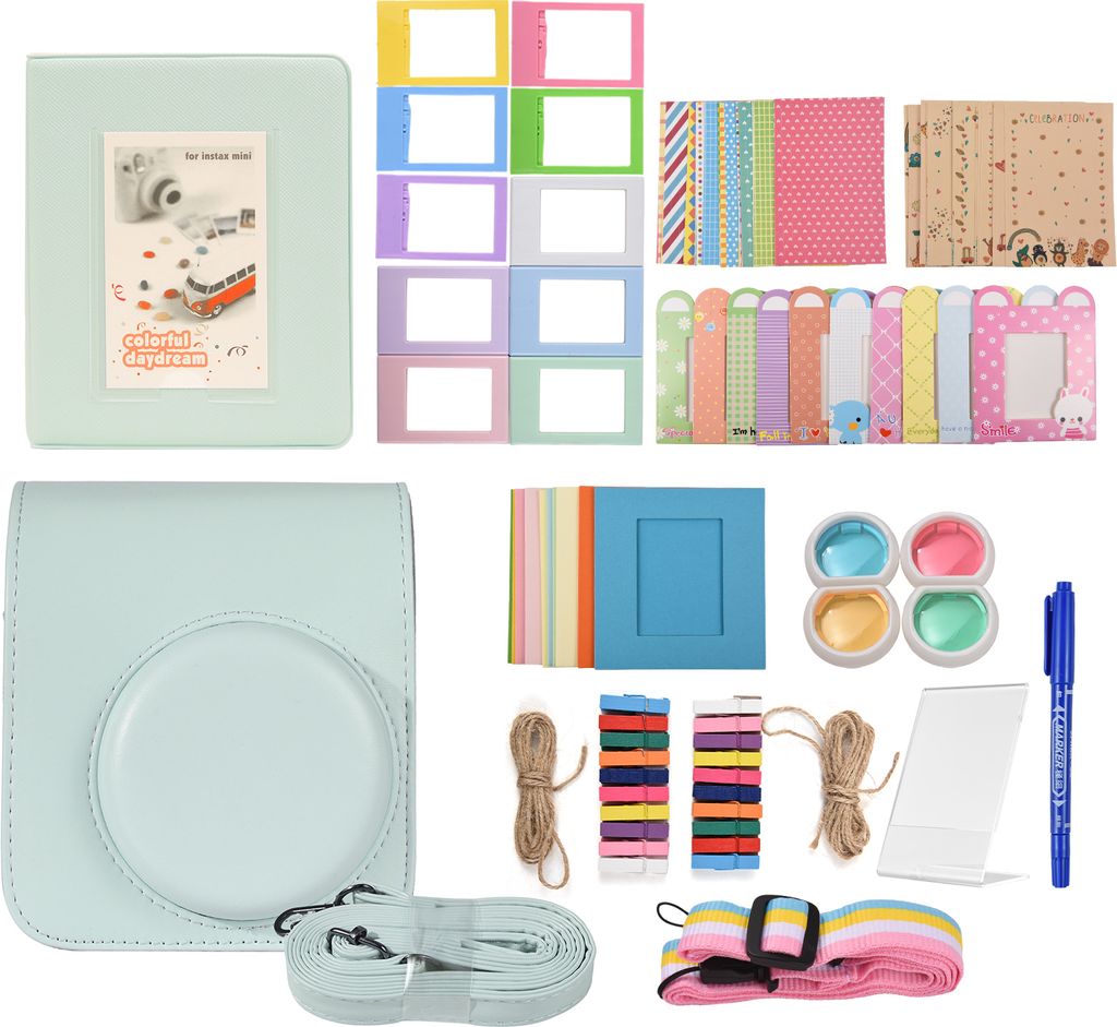 Sofortbildkamera-Zubehoerpaket als Ersatz fuer Fujifilm instax mini 12 mit Kameratasche/Kameragurt/Fotoalbum/Fotoclips/Bilderrahmen/Aufklebern/Stif...
