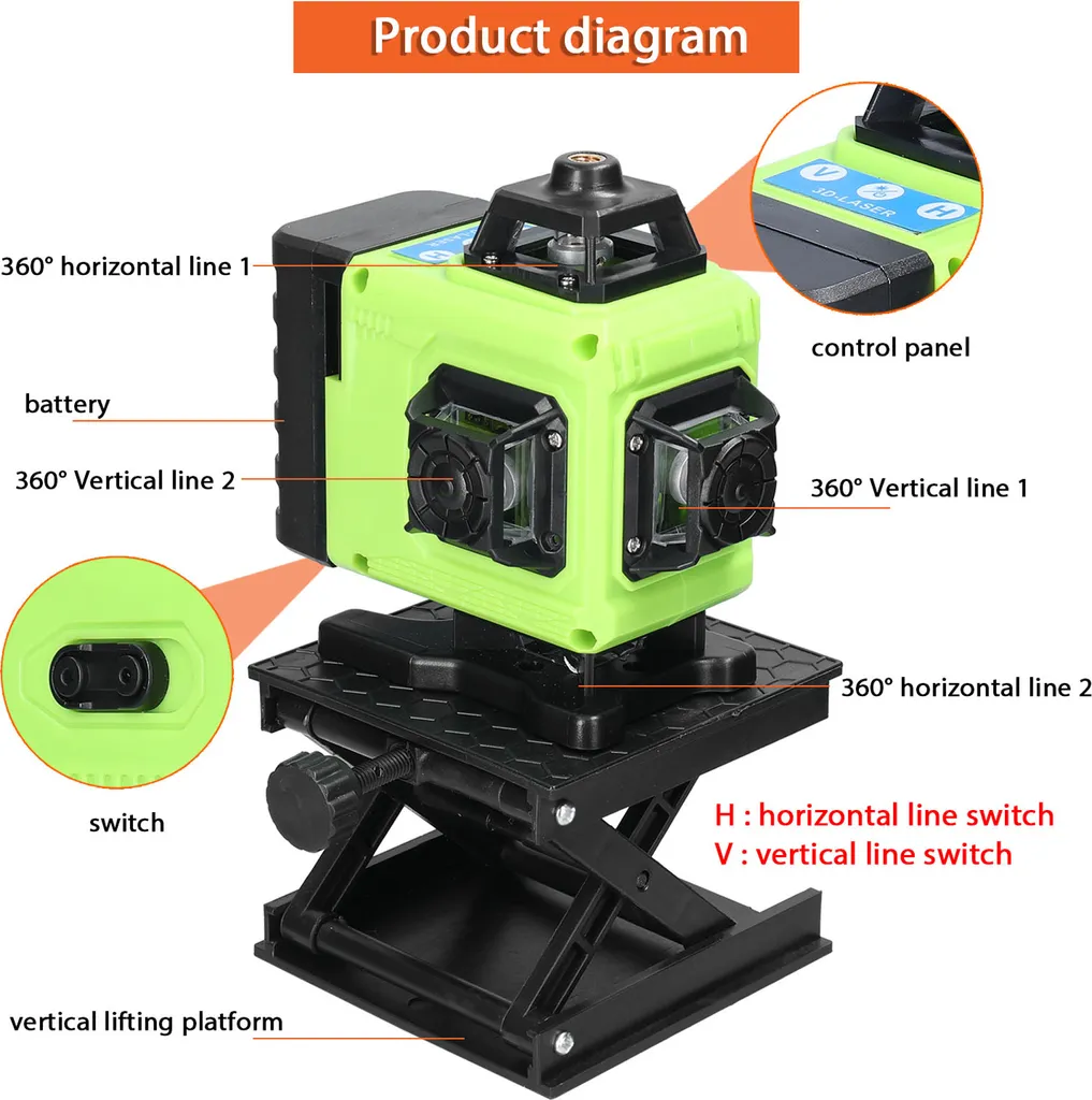 Niveau laser rotatif 16 lignes 3D outil nivellement automatique