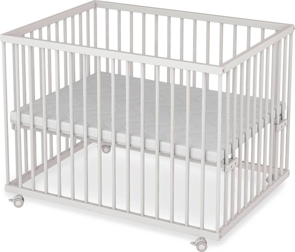 Laufgitter 75x100 cm mit Lattenrost & Matratze Basic - weiß - Premium Kollektion