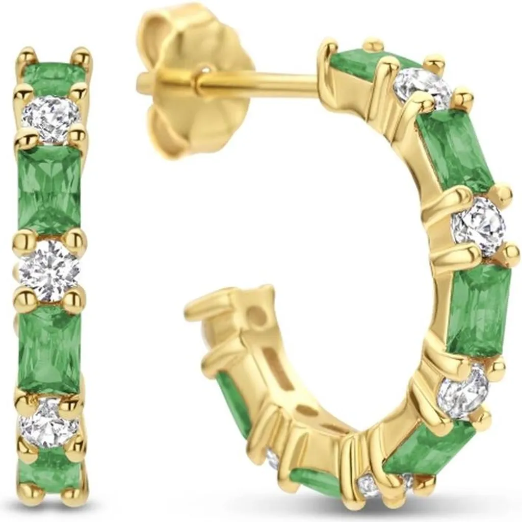 New Bling 9NB-0920 Orecchini in argento - Donna - Zirconi - Rotondi e a baquette - Diametro 15 mm - Bianco e verde - Colore oro