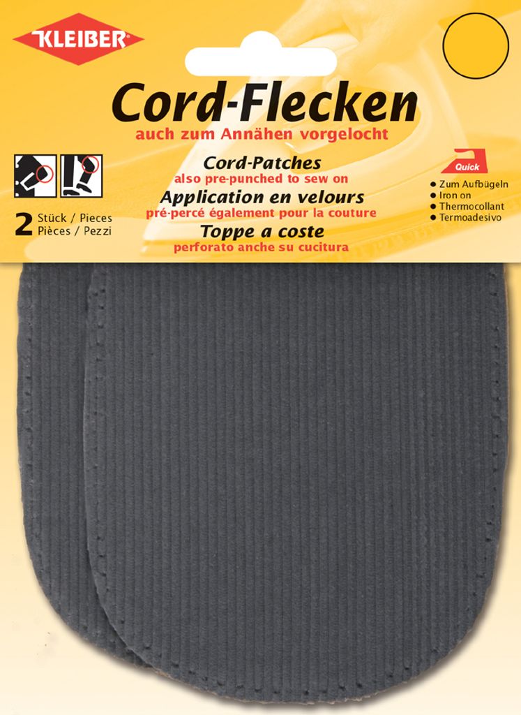 KLEIBER Wildleder-Aufnähflecken, 100 x 125 mm, grau, 2 Stück, 85502, - Büroartikel bei