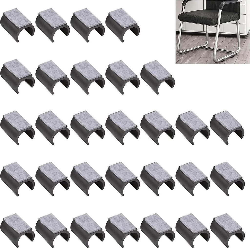 30 Stück - Stuhlkissen mit Filz-Pads - 25 mm Kunststoff-Stuhlbeinschutz - U-förmige Stuhlrohrschoner - rutschfeste Stuhlbeintipps - runde Schlitt...