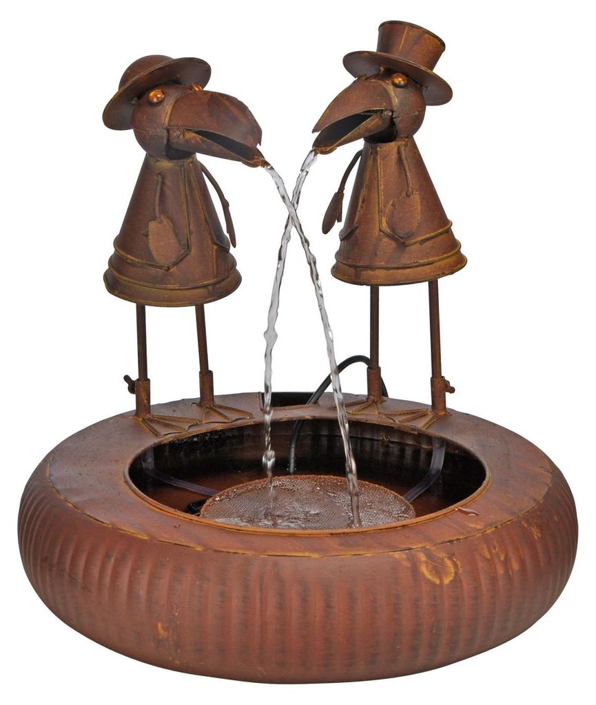 Brunnen mit Raben, Metallbrunnen mit Pumpe, Wasserspiel Produktbild 